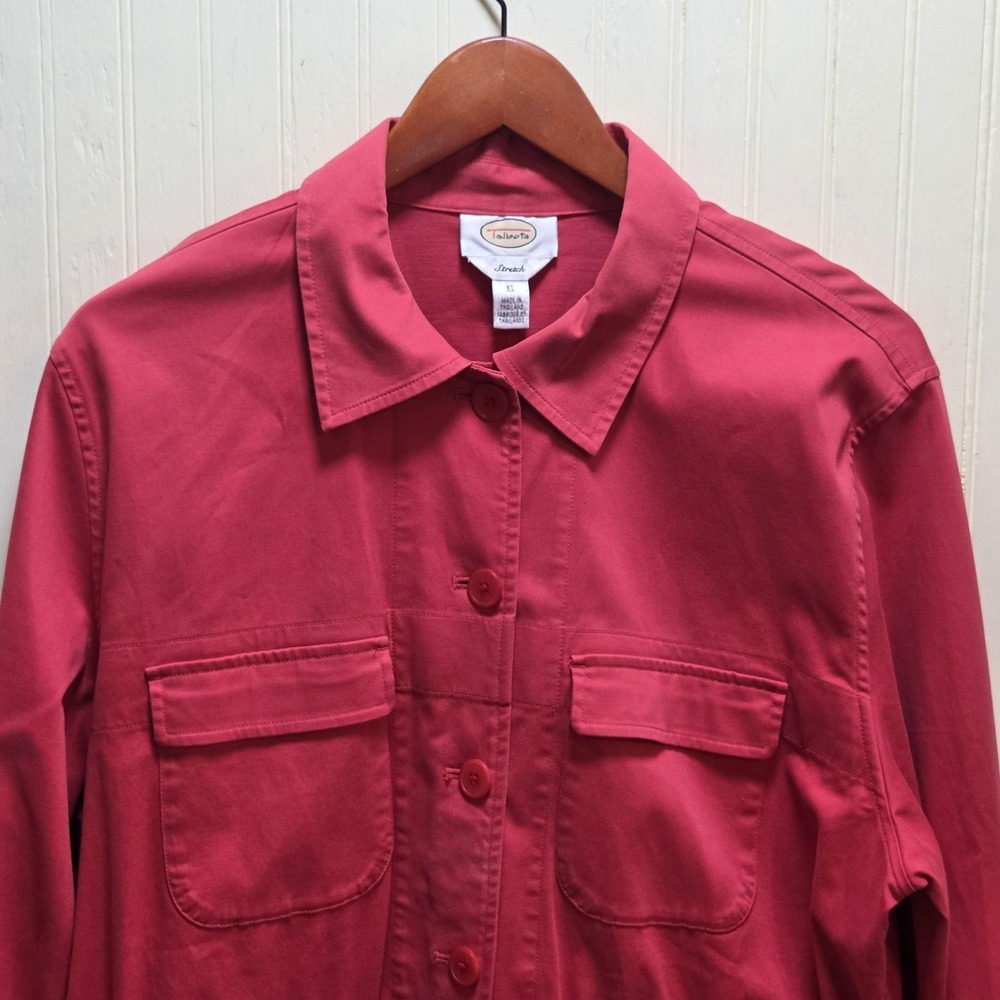 Talbots Jacket Womens XL Red Stretch Twill Button Front Elastic Waist Pockets